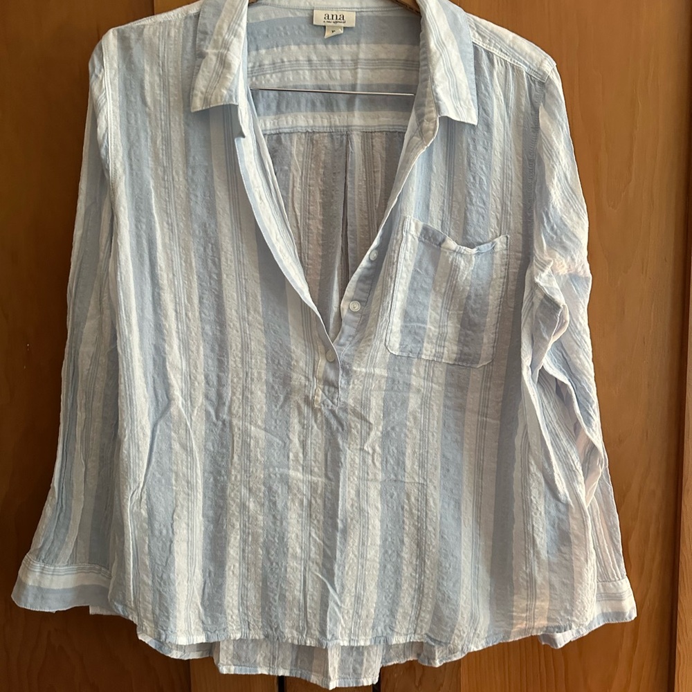 a.n.a Light Blue and White Striped Shirt